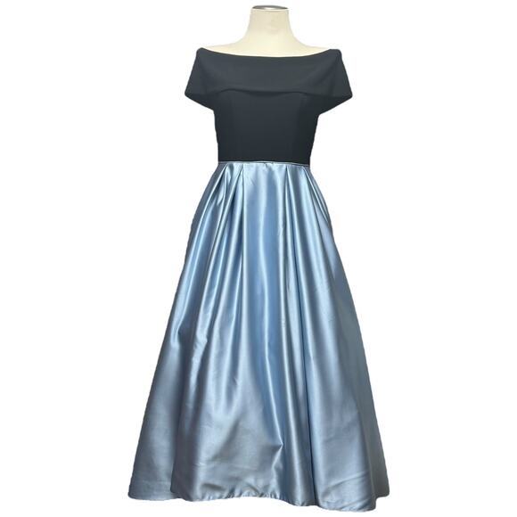 Betsy & Adam Off the Shoulder Hi-Low Dress Black Light Blue 6 - Picture 2 of 7